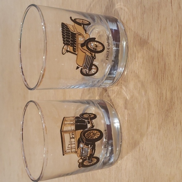 Vintage Set MCM 1915 Buick and 1903 Cadillac Antique Cars High Ball Glasses - Picture 1 of 9